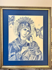 Signed ‘94 Original OLPH Drawing | Vintage Catholic Religious Art frame-no glass picture