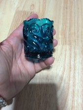 Vtg. L.G. Wright  Blue Manganese glow S Repeat Celeste Glass Toothpick Holder picture