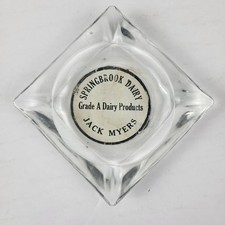 Vintage Springbrook Dairy Jack Myers Glass Advertising Ashtray Square Clear picture