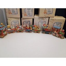 Cherished Teddies Santa Express Christmas Train Set 7pc Enesco Figurines w Boxes picture