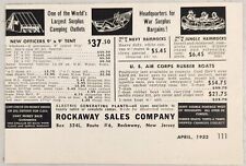 1952 Print Ad War Surplus Bargains & Camping Rockaway Sales New Jersey picture