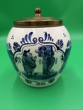 Vintage Old Dutch Tobacco Jar Delft Blue & White  VAN ROSSEM's TOEBACK ANNO 1750 picture