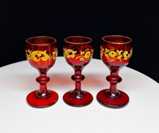 Set of 3  Vintage Miniature Red Gold Trim Stemware  Size: Approximately: 2.75