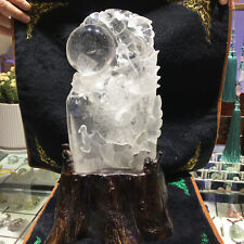 10.67LB Top natural Clear crystal Quartz Carved Crystal dragon heal Gem+stand picture