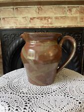 Gorgeous Artist Signed C Kamoss Glazed Pottery Jug Brown Pitcher w/ Handle picture