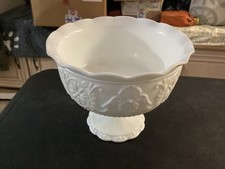 Single Ruffled Top Rim White Milk Glass Pedestal Compote Dish / Bowl picture