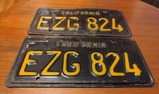VinTagE 1956 Set x2 CALIFORNIA LICENSE PLATES 63 BLACK EZG 824 Auto Car EASY EZ picture