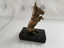 ANTIQUE SCOTTISH TERRIER DOG BEGGING ON HIND LEGS BRONZE ON MARBLE STATUE FIGURE picture