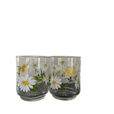 Vintage Libbey Juice Glasses Yellow White Green Daisies Butterflies - Set of 2 picture