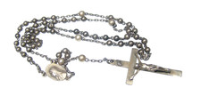 Antique Sterling Pull Chain Rosary w Silver Crucifix from Estate picture