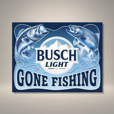 Busch Light Gone Fishing Metal Wall Sign picture