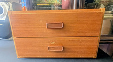 Vintage Danish Mid-Century Modern Wood 2-Drawer Storage Box Made in Denmark picture