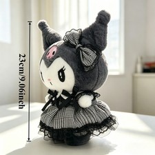 Sanrio Kuromi Gothic Plush Toy, Checkered Skirt and Bow, Soft Stuffed Doll picture