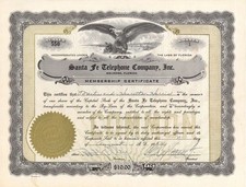 Santa Fe Telephone Company, Inc. - 1950's dated Stock Certificate - Telephone picture