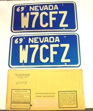 1969 Pair Nevada License Plates W7CFZ Vintage Embossed Amateur Radio Call Sign picture