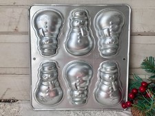VTG Wilton Snowman Cake Pan 6 Mold 1992 Baking Candle 2105-472 Xmas Winter picture