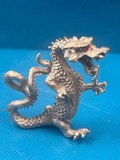 Vintage Solid Pewter Dragon Serpent Figurine red eyes fantasy 2
