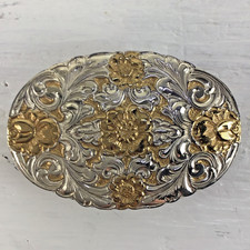 Vintage Crumrine El Arturo Bronze Belt Buckle floral scroll picture