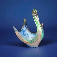 Murano Glassware Small Swan Art Figurine Multicolor Trinket Dish Italy 6