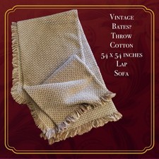 Vintage Bates? Throw Lap Blanket Tan Beige Floral 54 X 54 In. Cotton Estate EUC picture