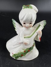 Vintage Lefton Christmas Angel Holly Guitar Musical 6394 picture