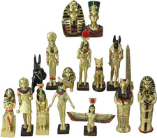 Ebros Miniature Egyptian Gods and Goddesses Figurine Set of 16 Featuring Anubis picture