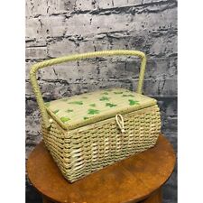 Vintage Dritz  Green Woven Wicker Sewing Basket with Handle picture