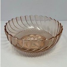 Vintage Pink Depression Glass Sunflower Bowl Swirl Ribbed Diamond Pattern 9 Inch picture