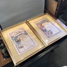 Set of Two Framed Reproduction 1908 French Cruise Line Dinner Menu's picture