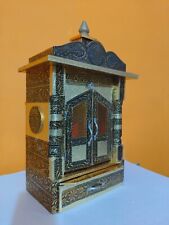 Wooden Mandir with Gold Aluminum Sheet Finish Oxidized Home Pooja Wall Temple picture