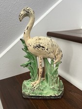 LARGE ANTIQUE VINTAGE c.1920 ART DECO FLAMINGO CAST IRON DOORSTOP STATUE picture
