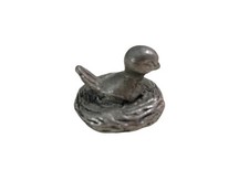 Pewter Bird On Nest Miniature Metal Collectible Figurine Mini Trinket  picture