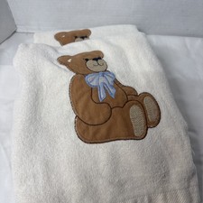 Vintage R.A Briggs Brown Teddy Bear Bow Bath Towel Set 2 Cream EUC picture