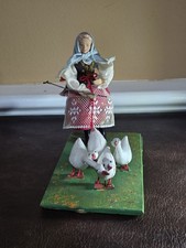 Vintage Handmade Polish Folk Art Diorama Woman Herding Geese Traditional Dress picture