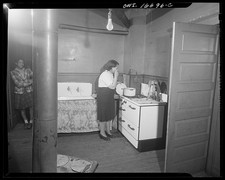1930s Tenement Kitchen Women Interior Depression Era Home Clothing Ironer picture