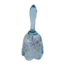 Vintage Fenton Bell Optic Glass Blue Hand Painted Flowers Signed picture