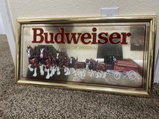 1991 Budweiser King Of Beers Clydesdales & Wagon Mirror 27x14 Item #102-202 picture