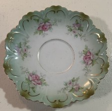 M Z Austria Antique Plate Saucer Ruffled Edge Roses Gold Green Pink 6” Beautiful picture