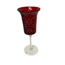 Unbranded Ruby Red Etched Starburst Glass Goblet Unisex OS Red Clear Stemmed picture
