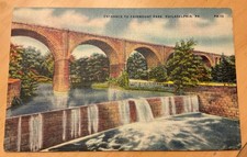 Postcard Entrance Fairmount Park Philadelphia PA Linen Bridge Waterfall Unposted picture