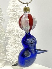 Vintage Italian Seal With Ball Italian Blown Glass Christmas Ornament Kitschy picture