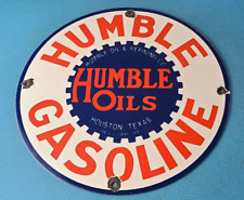 Vintage Humble Gasoline Sign - Gas Motor Oil Pump Porcelain Sign - Houston Texas picture
