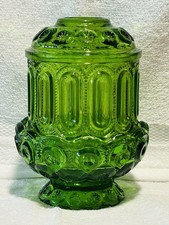Vintage L.E. Smith Moon and Stars Emerald Green Glass Fairy / Candle Lamp 6.5
