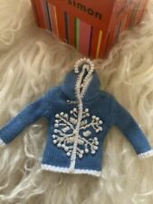 MICHAEL SIMON? Christmas Sweater Ornament / Hanger blue snowflake hoodie beaded picture