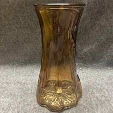 Vintage Amber Brown Glass Tree Trunk Wood Look Press Glass Flower Vase 9
