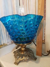 Vintage Bright BLUE Hobnail Boudior Lamp VICTORIAN BLUE COLOR SHADE EXCELLENT picture