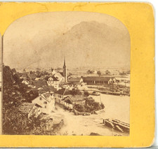 SWITZERLAND, Lake Uri & Lakeside Town View, c.1870s--Stereoview A116 picture