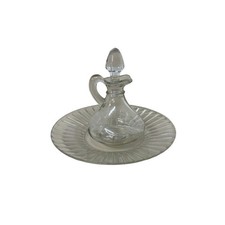 Clear Glass Cruet Set w Plate Stopper Handle picture