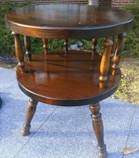 Vtg George B. Bent 2- Tier Maple Wood Round tri-leg Pedestal end/lamp Table  picture