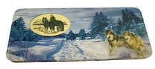 Vintage Wolf/Sled Dog Theme Collectible Knife + Matching Belt Buckle Set In Tin picture